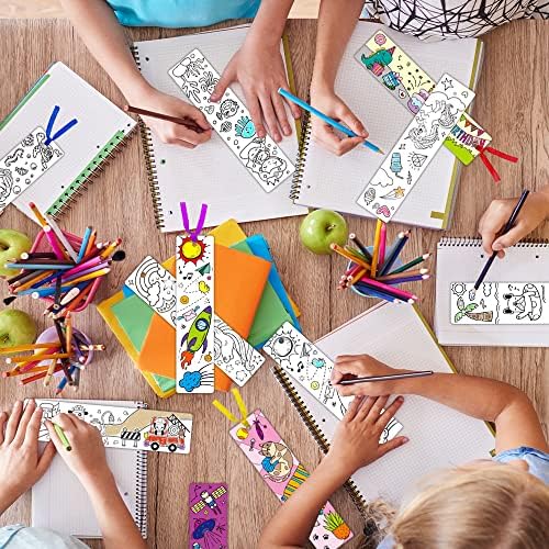 48 DIY Color Your Own Bookmarks for Kids,Coloring Blank Cute Bookmarks
