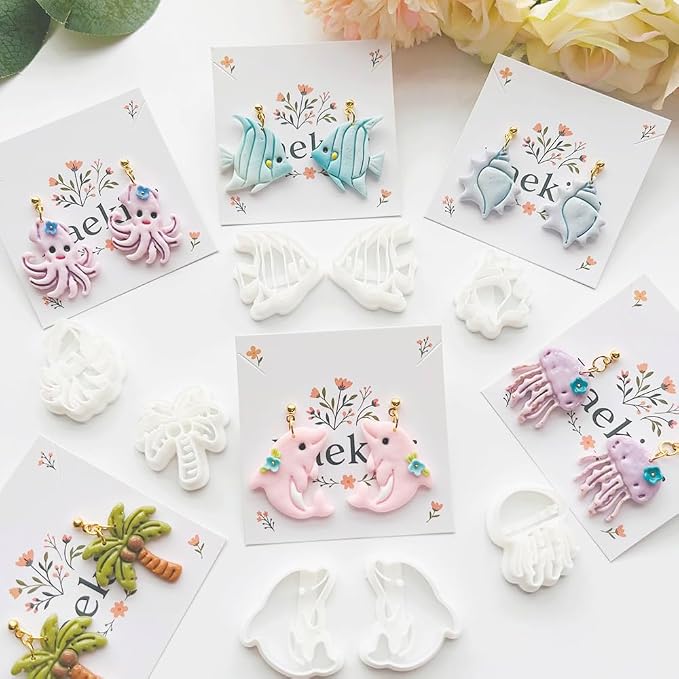 Ocean Life Polymer Clay Cutters Set - 17pcs Sea Creatures Shapes Including Starfish, Dolphin, Turtle, Jellyfish & Seashell for DIY Earring Jewelry, Scrapbooking & Miniature Decor