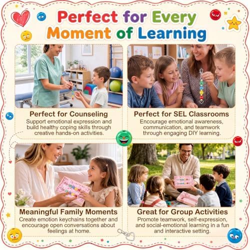 Equsion 346 Pcs/24 Sets Social Emotional Learning Keychain Craft Kit Emotional Regulation Tools Therapist Supplies for Profession, Play Therapist Toys for Counselors, Calm Down Support for Teachers