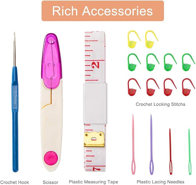 18 Pairs Circular Knitting Needles Set, Vancens Premium Bamboo Knitting Needles with Colorful Plastic Tube, 5 Kind of Tools for Weave are Included, 18 Sizes: 2mm - 10mm, 16 Inches Length