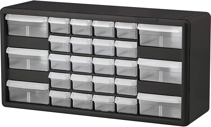 Akro-Mils 26-Drawer Plastic Storage Cabinet, 20"W x 6"D x 10"H, Black