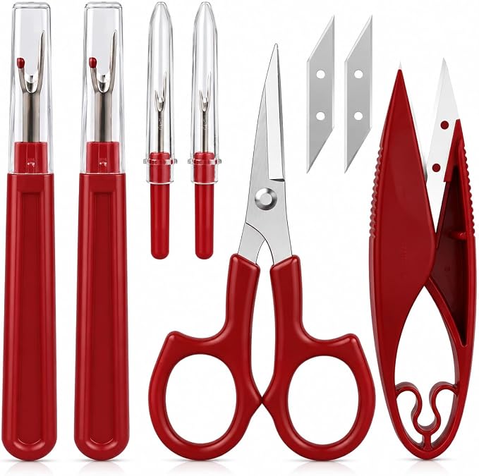Sewing Seam Ripper Tool,Stitch Remover and Thread Cutter with 2Big+2Small Seam Rippers,1 Pack Thread Snips,1Pack 5”Scissor