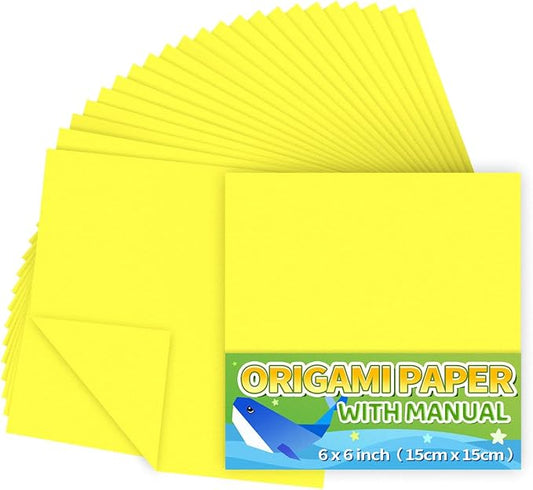 Praisebank Yellow Origami Paper, 220pcs 6x6 inch, Double Sided Color, Origami Paper Kit for Crafts, Origami Kit.