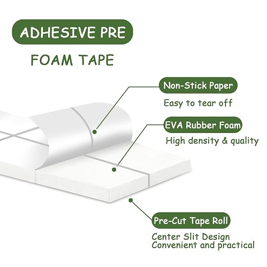 330 PCS Double Sided Foam Tape Pre Cut 1/2 X 2/5 Inch Small Adhesive Foam Squares for Crafts Thin Foam Craft Tape Split for Arts Crafts Sewing Scrapbook DIY Christmas (Tape with Box, White)