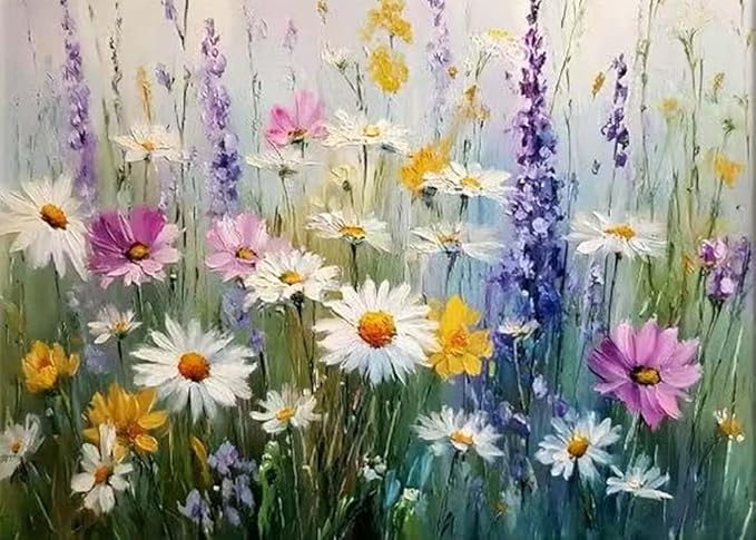 OJTOYART Paint by Numbers Kits for Adults, Flower Field Paint By Number KitsFor Beginner on Canvas, DIY Acrylic Watercolor Oil Colorful Paintingby Number for Home Decoration 16 x 20 Inch