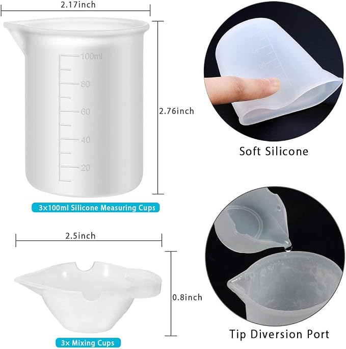Resin Tools Set 22pcs, A3 Silicone Sheet with 100 ml Measuring Mixing Cups, Brushes Stir Sticks Spoons, Pipette for Epoxy Resin DIY Crafts Painting
