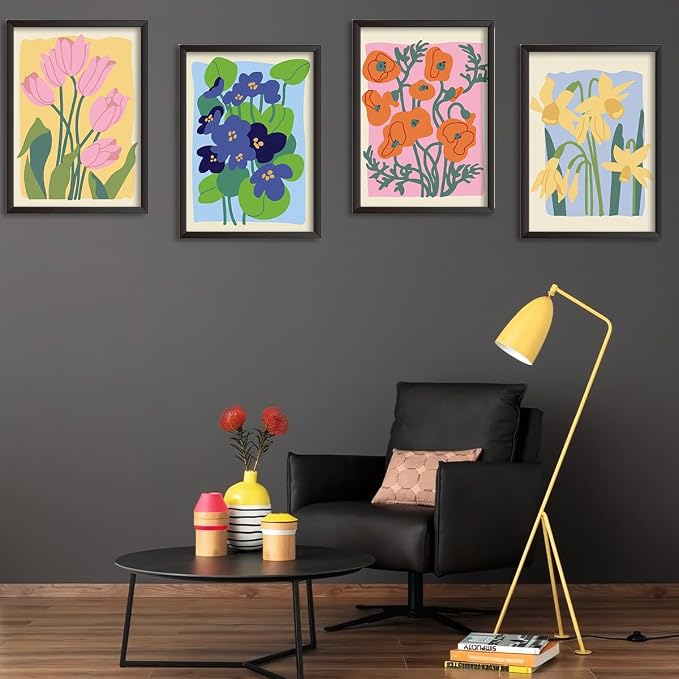 TONGZONGFU 4 Pack Framed Easy Paint by Numbers Kit for Adults Beginner,Easy Paint by Numbers Kit for Flower Small Paint by Number Kit for Kids Frame on Canvas for Home Decor 8x12 Inch