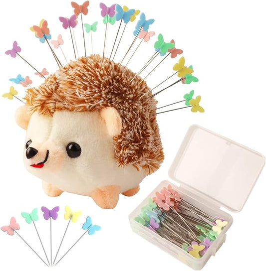 CICILIAYA Hedgehog Shape Pin Cushion, Cute Pincushions Sewing Kit Lovely Needle Cushions Pins Holder Sewing Accessories Supplies with 100Pcs Colored Butterfly Pins for Quilting DIY Crafts Patchwork