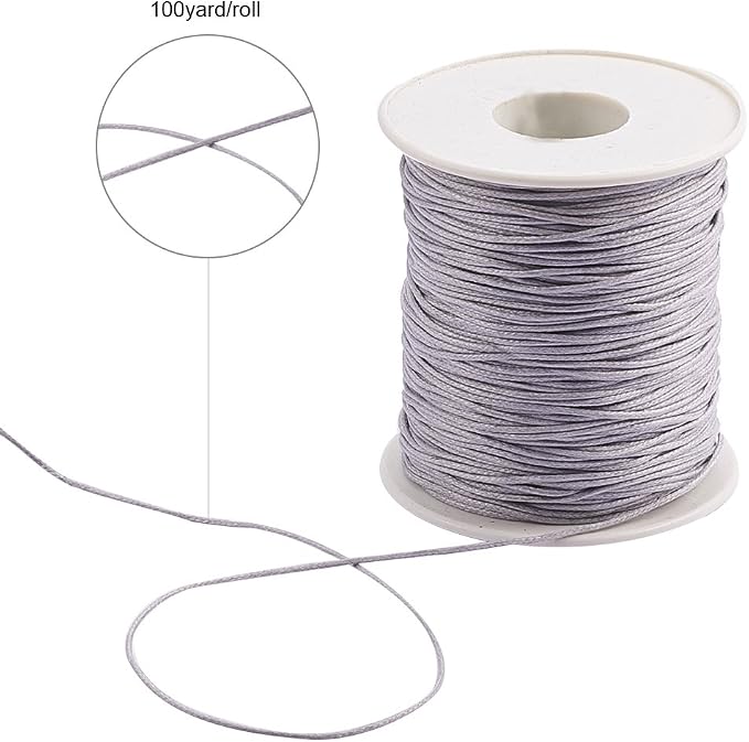 PandaHall 1 Roll 1mm Waxed Cotton Cord Thread Beading String 100 Yards per Roll Spool for Jewelry Making and Macrame Supplies Grey