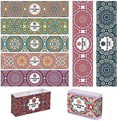 PH PandaHall 90pcs Soap Packaging Paper Mandela Floral, 9 Styles Soap Wrapper Soap Wrap Paper Tape Vertical Soap Paper Tag Soap Sleeves Covers for Homemade Soap Bar Packaging, 8.2 Inch Long