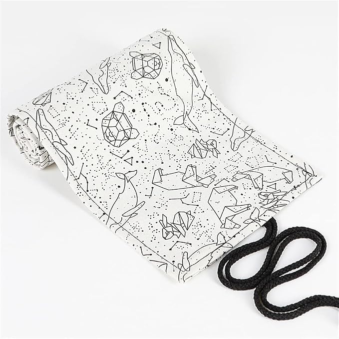 DIYOMR 24/36/72 Slots Pencil Wrap Pencil Rolls, Artist Colored Pencils Roll Up Bag Short Brushes Pouch Case Pencils Organizer for Drawing Coloring and Sketching,No Pencils (White Starry Sky, 24slots)