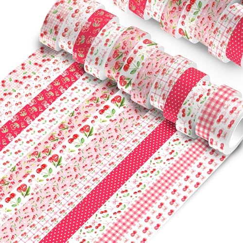12 Rolls Cherry Washi Tape Set Pink Bow Themed Decorative Masking Tape for DIY Crafts, Scrapbooking & Gift Wrapping
