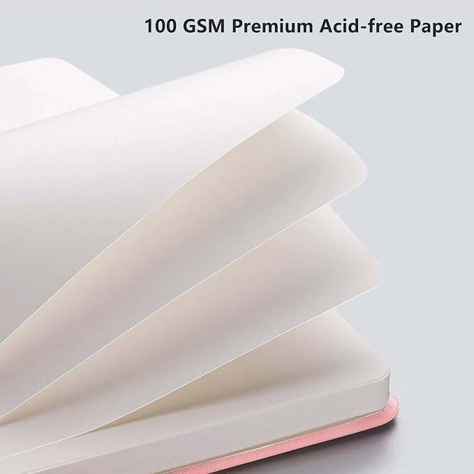 RETTACY Blank Journal Notebook, 192 Pages, A5 Medium Size (5.7'' x 8.3'') | Leather Hardcover, 100 GSM Thick Paper, for Sketching, Drawing, Painting (Pink)
