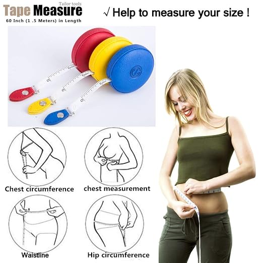 Sewing Tape Measure, Medical Body Cloth Tailor Craft Dieting Measuring Tape, 60 Inch/1.5M Dual Sided Retractable Ruler with Push Button Round(3 Pack, Red Yellow Blue)