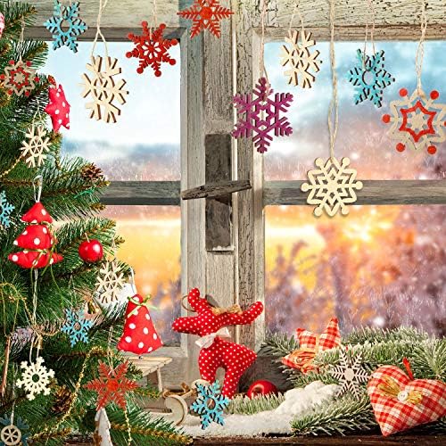 Blulu 100 Pcs Christmas Wooden Snowflakes Crafts, Natural, 2 in