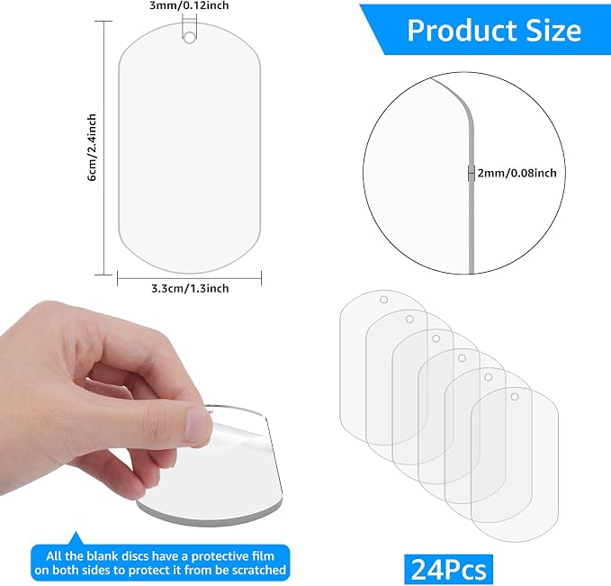 24Pcs Clear Acrylic Blanks for Crafts, Acrylic Keychain Blanks with Hole,Transparent Cylindrical Ornaments Sign for Milestone Markers, Name Cards, Cutting and Engraving, Painting and DIY Projects
