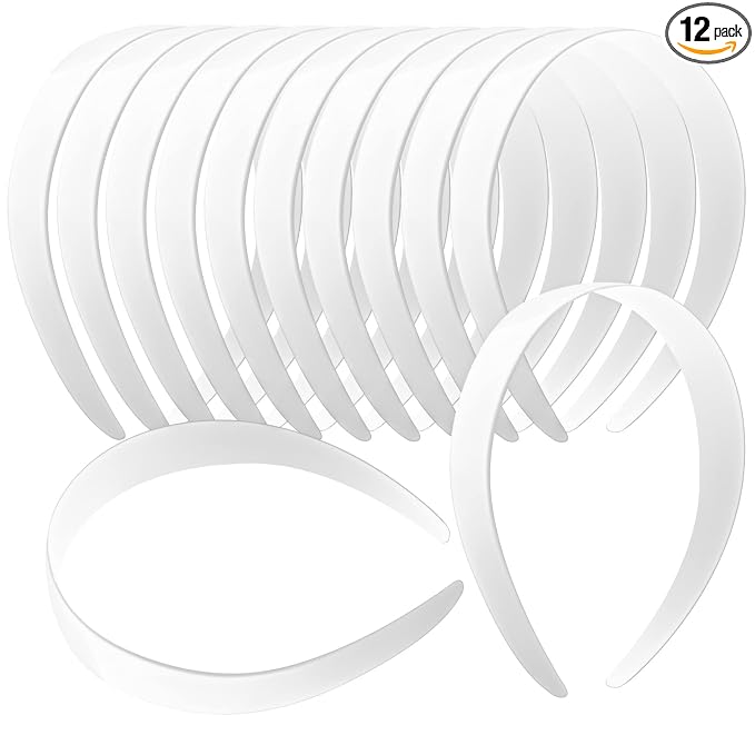 VOKOY 12 PCS White Plastic Headbands, 1 Inch Wide No Teeth Hair Bands for Girls & Women, Blank DIY Plain Headbands for Crafts