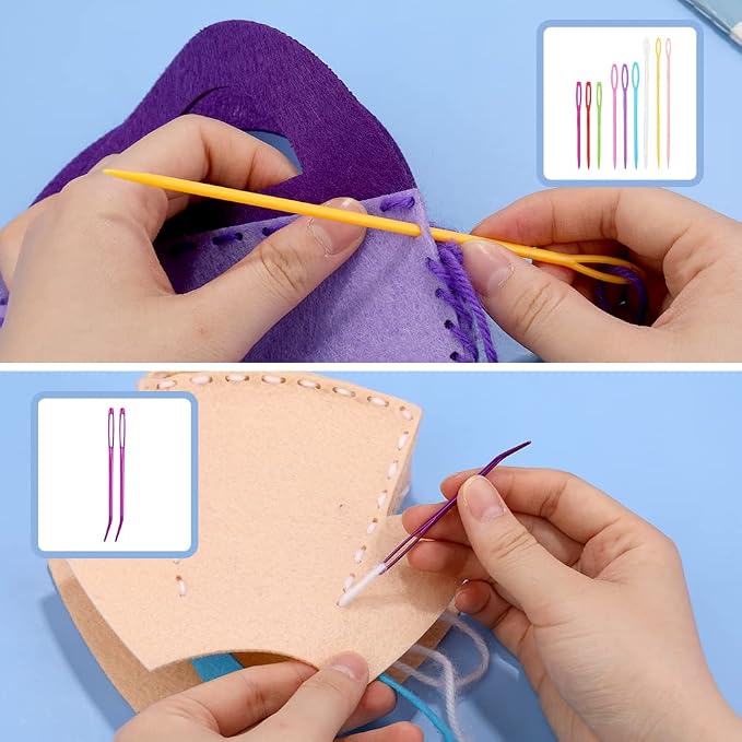 Yarn Needle, Bent Tapestry Needles, Plastic Large Eye Sewing Needles | Darning Needles Large Eye Blunt Needles Crafting Knitting Needles with Storage Box Needle Threader for Knitting Crochet