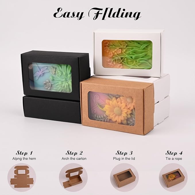 Moukiween Soap Boxes for Homemade Soap, Soap Packaging Gift Box with Window | 3.54 X 2.36 X 1.18 Inch Soap Packaging Gift boxes Multicolour with Window, Small Rectangular Soap Wrapping Boxes (30PCS)