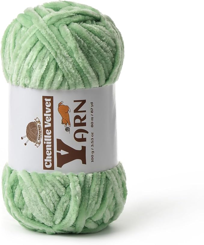 Chenille Crochet Light Green Yarn 1 Pack