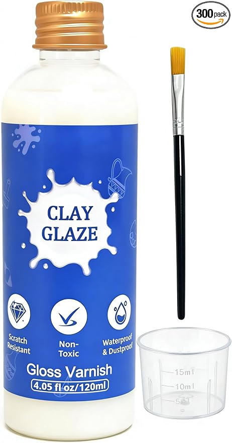 Air Dry Clay Glaze, 120ml High Gloss Polymer Clay Varnish, Prevent Clay Cracking, Scratch Resistant, Waterproof, for Pottery, Crafts, Clay Sealant with Brush & Measuring Cup (4fl oz)