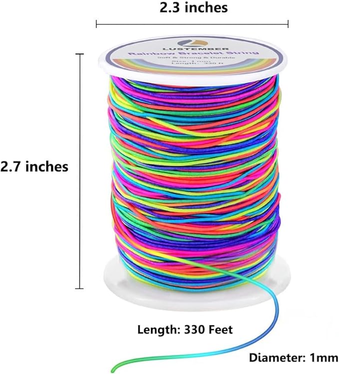 LUSTEMBER 1mm Bracelet String Elastic String, 330 Feet Sturdy Durable Rainbow Elastic Cord for Bracelets, Jewelry Making, Necklaces, Beading and Crafts