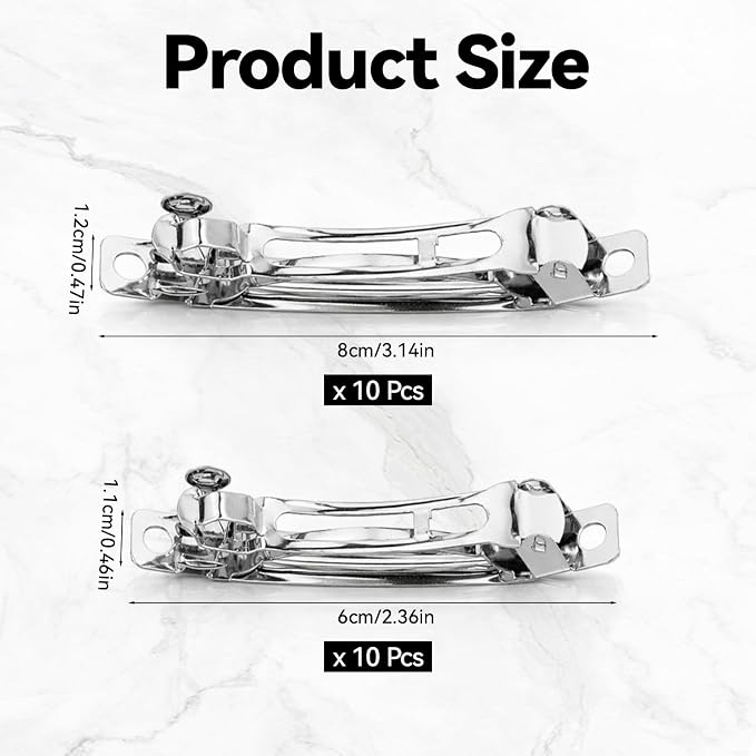 20 Piece Blank French Barrette Hair Clips 2.4'' and 3'' Silver Metal French Hair Barrettes DIY Craft Automatic Spring Snap Hairclips Clasps for DIY Hairs Accessories