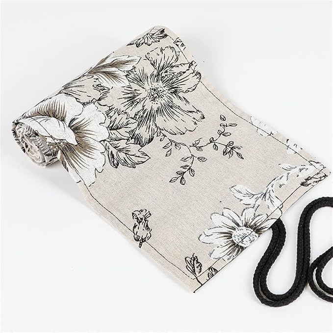 DIYOMR 24/36/72 Slots Pencil Wrap Pencil Rolls, Artist Colored Pencils Roll Up Bag Short Brushes Pouch Case Pencils Organizer for Drawing Coloring and Sketching,No Pencils (Peony Flower, 36slots)