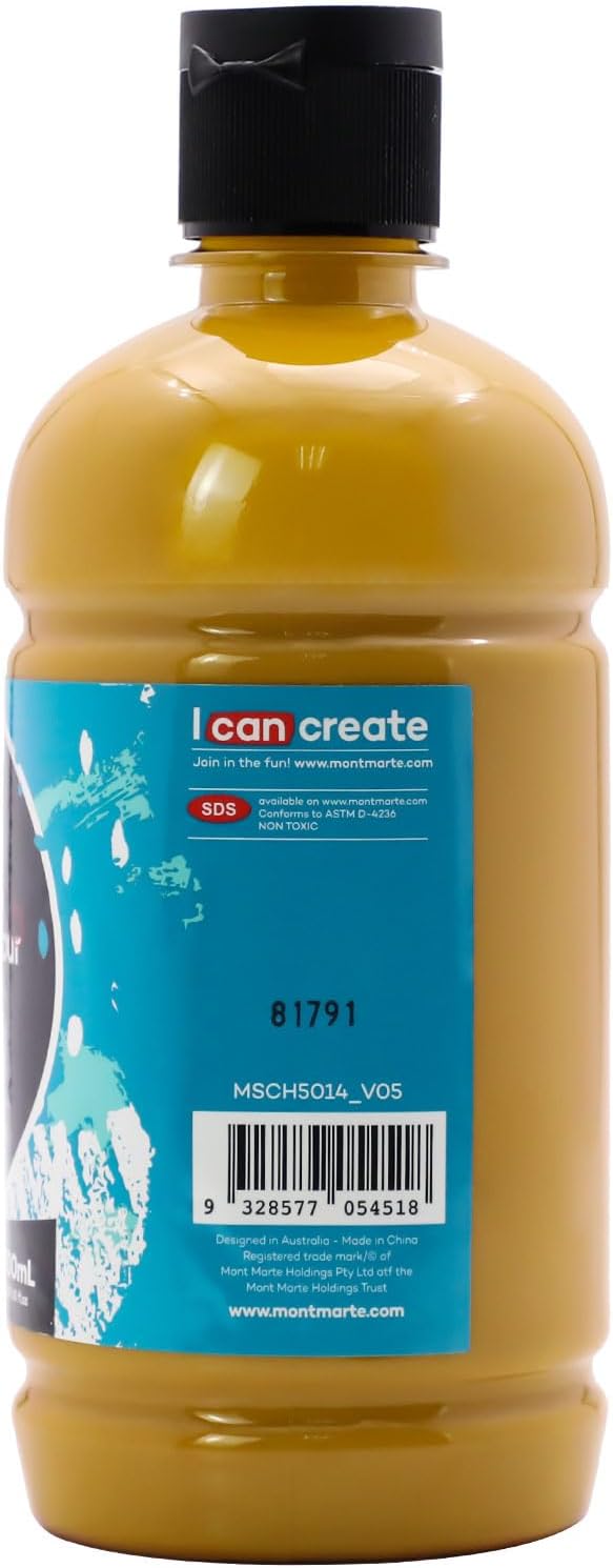 Mont Marte Signature Yellow Ochre Acrylic Paint, 16.9oz (500ml), Semi-Matte Finish, Suitable for Canvas, Wood, Fabric, Leather, Cardboard, Paper, MDF and Crafts