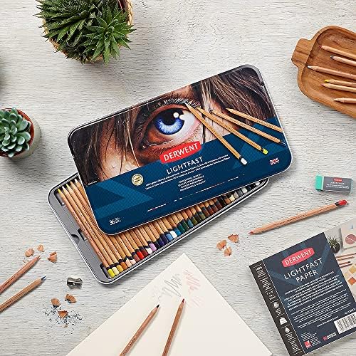 Derwent Lightfast Colored Pencils 36 Tin, Set of 36, 4mm Wide Core, 100% Lightfast, Oil-based, Premium Core, Creamy, Ideal for Drawing, Coloring, Professional Quality (2302721)