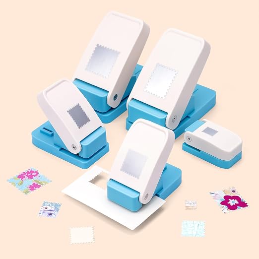 5Pcs Stamp Punch, 1.5x1.25inch/1x0.8inch/0.6x0.5inch Rectangle Postage Stamps Punches,1.5inch/1 inch Stamps Shaped Puncher, Stamp Cutter Hole Punch, Paper Punches for Crafting Scrapbooking Journaling