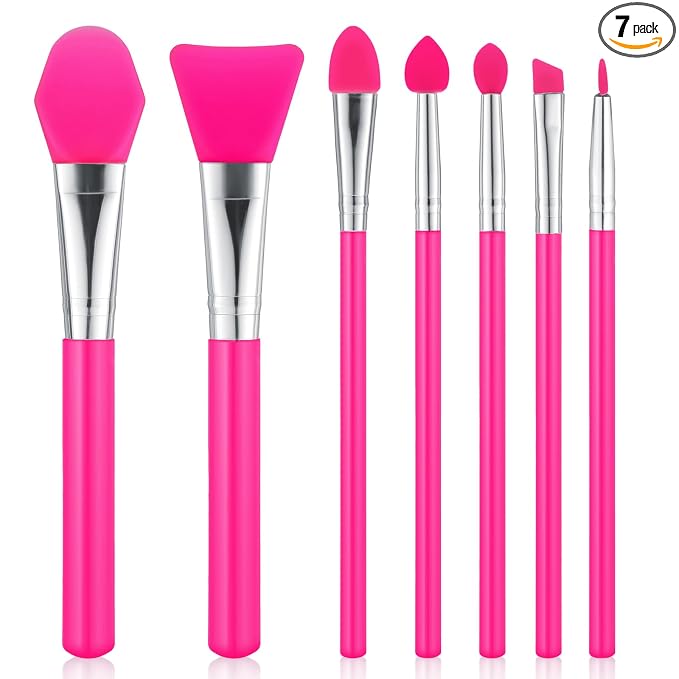 7PCS Silicone Brush Applicator Kit, Resin Brush Applicator UV Resin Brushes Applicators Jelly Brushes Applicators for Cream Makeup Products and Epoxy Art Crafting, Red