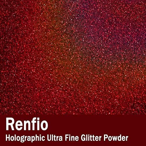 Renfio Holographic Ultra Fine Red Glitter Powder Metallic Resin Glitter | 2.11 Oz/60g PET Crafts Sequins 1/128" 0.008" 0.2mm Epoxy Chips Flakes for Tumblers Slime Roses Decorations-Laser Wine Red