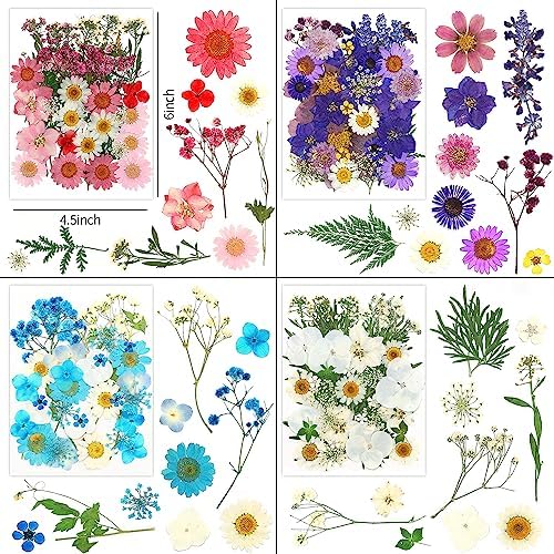 170Pcs+ Real Dried Pressed Flowers Leaves Petals for Crafts-Beautiful Pressed Flowers Daisies for Resin Jewellery, Pressed Flowers Nail Pendant Crafts Making Craft DIY Accessories with 1pcs Tweezers