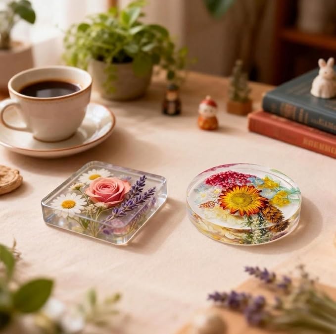12Cavity Deep Resin Coaster Molds,4 Inches Coaster Silicone Molds for Resin | Round and Square Coaster Molds for Epoxy Resin,Coaster Epoxy Resin Molds for Flower Bouquet Preservation,Cups Mats,DIY Craft