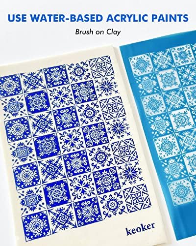 KEOKER 3PCS Tile Silk Screen Stencils for Polymer Clay, Tile Pattern Polymer Clay Stencil