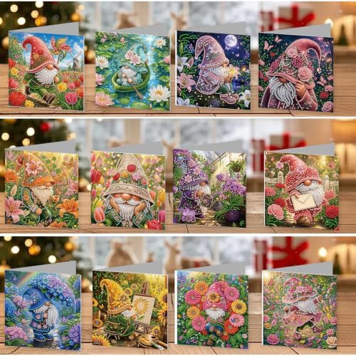 POETRYDRAW DIY Diamond Art Painting Greeting Card Kit, Creative Craft Set for Card Making，Garden Goblin