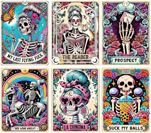 LWZAYS 6 Packs DIY Skull Diamond Painting Kits for Adults, Halloween Skull Tarot Diamond Art Kits for Beginners, Full Round Dots Diamond Arts and Crafts for Home Wall Decor Gifts(12x16 inch)