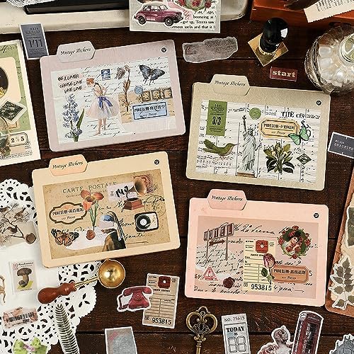 Maxleaf 400PCS Vintage Washi Sticker Set for Scrapbooking Journaling | Floral Retro Nostalgic Ephemera Stickers for DIY Crafts Planner Diary Album Handmade Work Journal Envelope Gift Wrapping