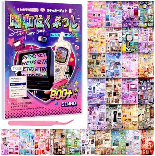 30 Sheets Japanese Sticker Book 800+ Vintage Scrapbook Journal Stickers Cute Korean Stickers for Journaling Scrapbooking Planner Kawaii Technology Sticker for Kids Adult DIY Cartoon Cosmtic Books