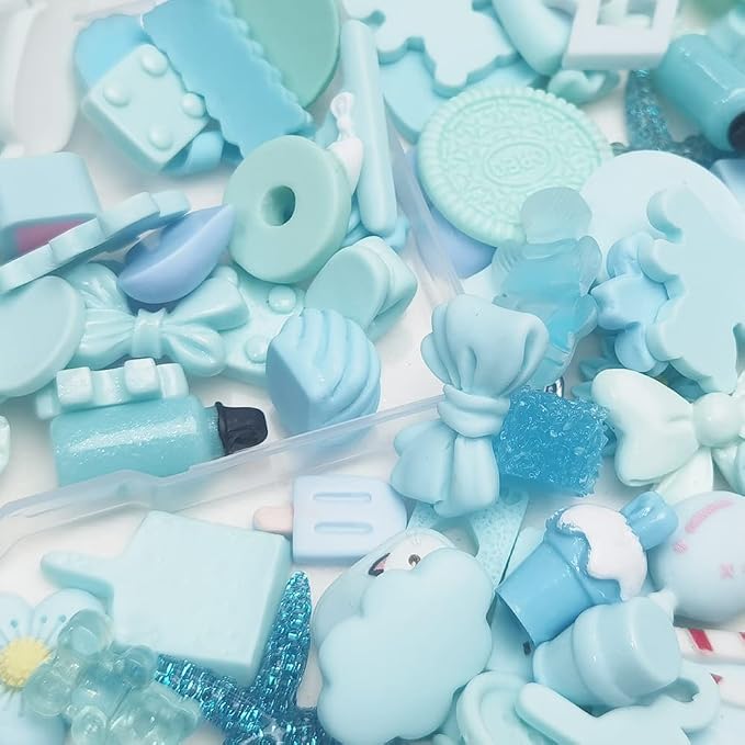 Chenkou Craft 50pcs Lots Mix Assorted Baby-Blue Craft DIY Flatbacks Resin Flat Back Buttons Scrapbooking (Blue)