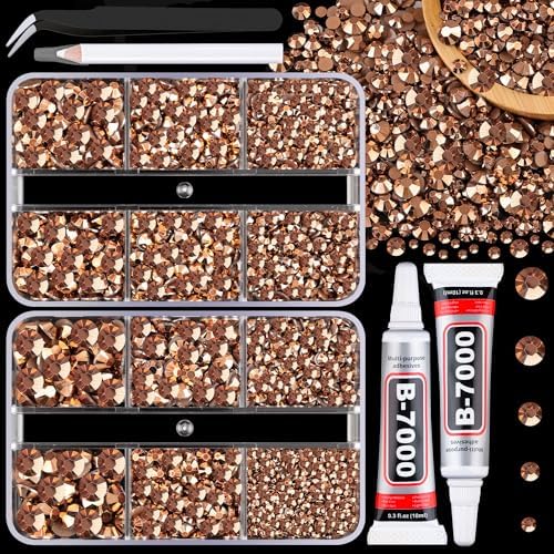 Resin Jelly Rhinestones for Crafting with B7000 Jewelry Glue, 2 Boxes Champagne Flatback Crystals with 2Pcs 10ml Glue, Bedazzling Non Hotfix Gems for DIY Tumblers Clothing Shoes Manicure