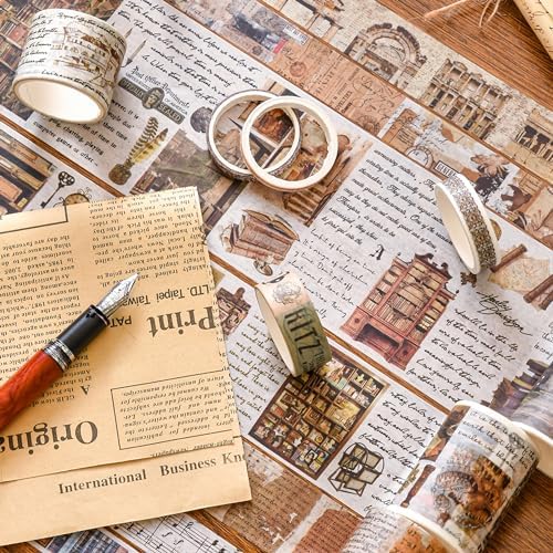 18 Rolls Vintage Washi Tape Pack Retro Arts Adhesive Tapes Wide Monologue Decorative Masking Tape Sets for Craft, Kids, Scrapbook, DIY, Gift Wrapping (Past Events)