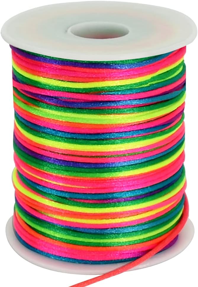 TONIFUL Nylon String Satin Cord for Necklace Bracelet Beading 2mm Rainbow | 110yd Non elastic durable non fading, for Jewelry Making Thread Rattail Macrame Trim Kumihimo Chinese Knot Craft Tags Hanging