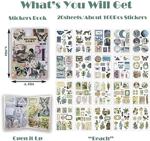 Vintage Stickers 20 Sheets Scrapbooking Supplies Journaling Decals (Beach)