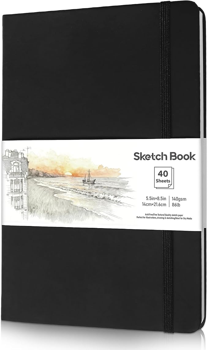 Hardcover Sketch Book 5.5 x 8.5 In, 40 Sheets, 140Gsm Drawing Paper