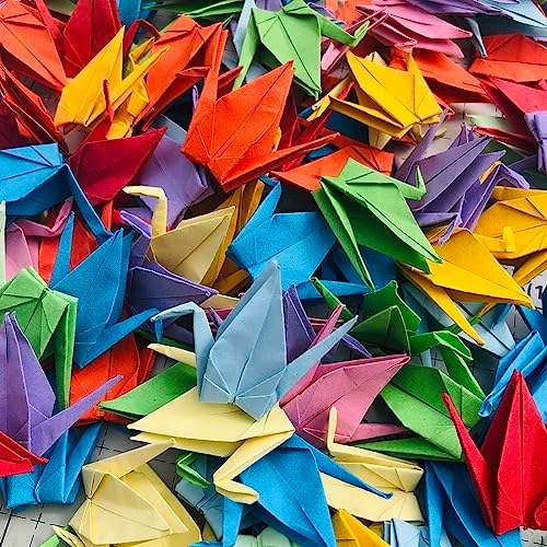 150Pcs 7cm Premade Origami Paper Cranes Folded Origami Birds DIY Hanging Paper Garlands for Wedding Party Decorations Birthday Bday Bridal Shower Backdrop Décor Peace Dove Good Luck (Rainbow, 7CM)