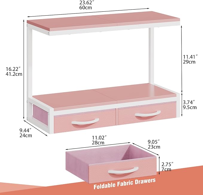 VENNQD Stand Compatible with Cricut Maker and Cricut Explore Air Series Stand Legs for 2 Cricut Machines Fully Open 2 Tier Desktop Craft Accessories Storage Organizer (Light Pink)