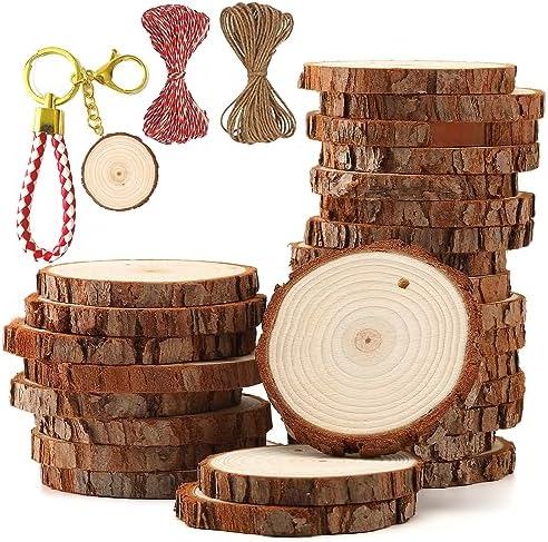 SENMUT Natural Wood Slices 30pcs 2.0"-2.45" Predrilled Wood Circles for Crafts Christmas Wood Slices for Crafts Round Wooden Discs DIY Wood Ornament