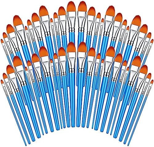 Sherr 48 Pcs Paint Brush Set Bulk Acrylic Brush Wood Paint for Detail Art Crafts Kids Artist Adult Watercolor Oil Face Body(1.1, 1, 0.8, 0.7 Inch,Filbert Style)
